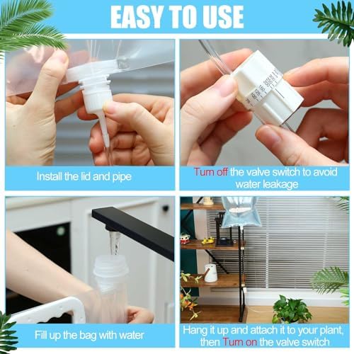 Ziliny 4 Pcs 6.5L Extra Large Plant Drip Irrigation Bag, Automatic Watering System with Adjustable Valve, Self Water Bags for Plants Indoor Outdoor, Vacation Plant Watering Device for Garden Flower
