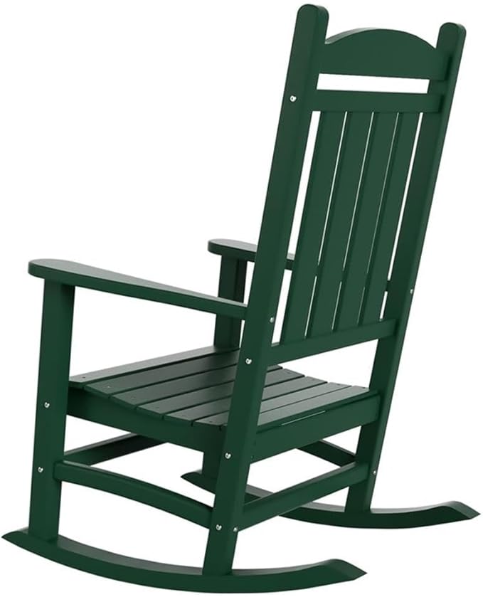 Costaelm Oversized Outdoor Rocking Chair, High Back Porch Rocker Chair, HDPE All Weather Resistant Outdoor Seating Furniture Wide Rocker Chair for Patio, Lawn, Garden, Dark Green
