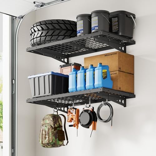 FLEXIMOUNTS 2 Pack 2x4ft Garage Storage with 4 Hooks, Black