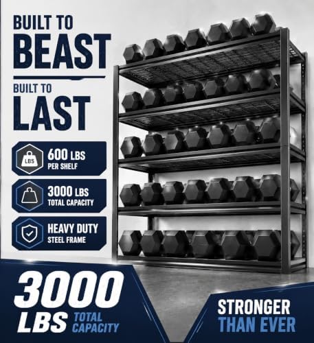 Garage Shelving 5 Tier Heavy Duty Boltless Storage Rack Adjustable