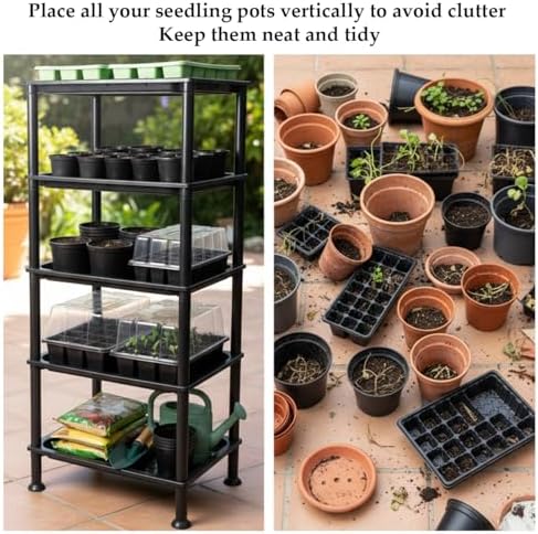 RooTrimmer 5-Tier Seed Starter Trays, Plant Stand, with Bottom-Watering Design– Reinforced Thickened Shelf for Small Pots, Balcony/Indoor Seed Starting & Greenhouse, Black