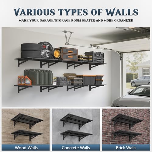 Jusgym 2 Pack Garage Shelving Wall Mounted, 2x3ft, 700LBS Integrated Grid