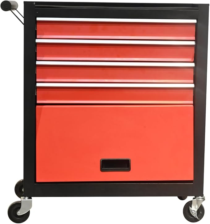 4 Drawers 1 Cabinet Rolling Tool Box on Wheels, Trolley Organizer Tool Cart Tool Chest, Multifunctional Tool Storage Tool Case for Workshop,Garage,Repair Shop(4 Drawers-29.5"H-Black&Red)