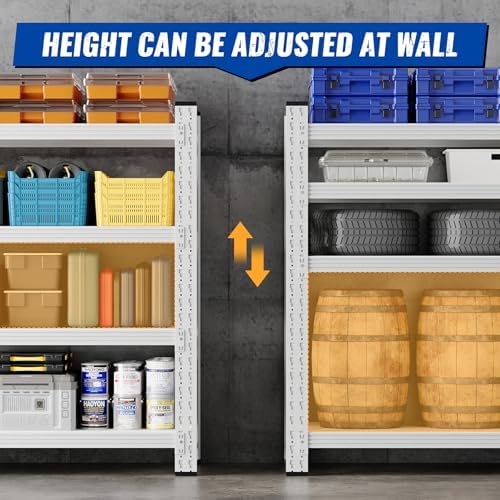 BYNSOE 48" W Storage Shelves 3000lbs Garage Metal Shelving Heavy Duty Garage Shelves Adjustable Storage Shelves for Industrial, Factory(White, 48" W X 24" D X 69" H)
