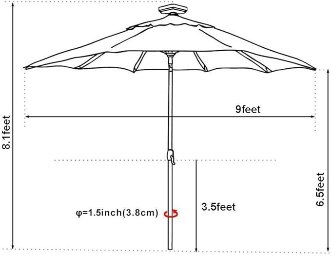 EliteShade USA 10-Year-Non-Fading Solar 9ft Market Umbrella with 80 LED Lights Patio Umbrellas Outdoor Table Umbrella with Ventilation, Macaw Green