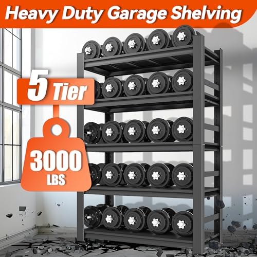 Garage Shelving Units and Storage, Heavy Duty Storage Shelves Adjustable Tall Shelf Steel Shelving for Industrial, Warehouse, Basement