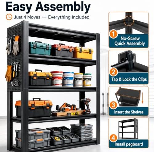 SAWJEC Heavy Duty Garage Shelving Unit with Pegboard Metal Storage Shelve