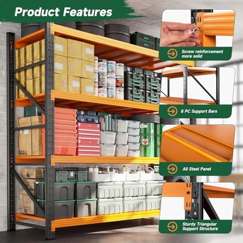 Letaya 6000LBS Heavy Duty Storage Shelves,79" H Metal Garage Shelving Units,4 Tier Large Tall Industrial Shelving,Adjustable Utility Rack Shelf for Warehouse,Basement (Orange, 79" W x 24" D x 79" H)