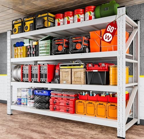 SISESOL 5000LBS Heavy Duty Garage Shelving Units,60" Wide & Deep Storage Shelves,White Metal Garage Shelves,Large Storage Rack,Steel Shelf,Industrial Shelving for Shop,Warehouse,60" W x 24" D x 70" H