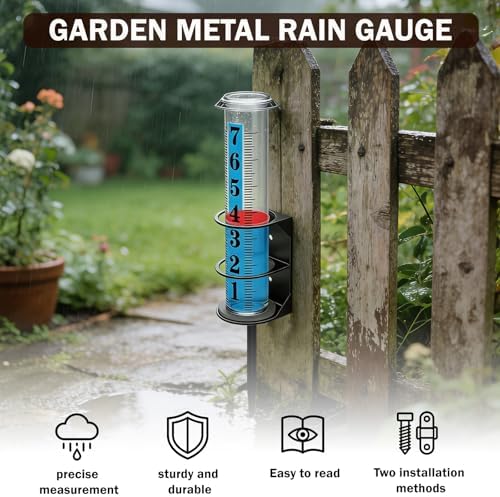 YZDTECH Rain Gauge Outdoor, Accurate Rain Gauges Outdoors Best Rated with Metal Rack Holder, Large Water Gauge with Red Float, Water Rain Meter with Thickened Plastic Large Font Tube for Yard Garden