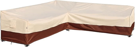 Outdoor Sectional Cover-V-Shaped Patio Furniture Covers Waterproof Rip-Stop Anti-UV 600D Heavy Duty Outdoor Couch Cover 110''L (85''L)32''D 31''H Beige & Reddish Brown