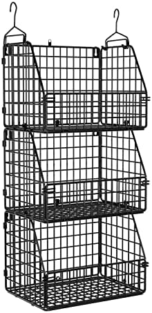 PUPPYCUTE Stackable Wire Storage Baskets for Kitchen Closet Pantry, Hanging Closet Organizers Storage Shelves Organization, Wall Mount Metal Basket Bins, Clothing Vegetable & Fruit Organizer 3 pcs