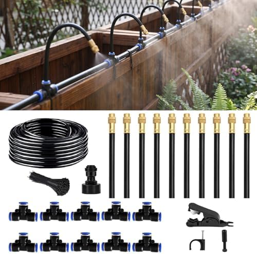 360° Adjustable Drip Irrigation System - Compatible 1/4" Irrigation System, 33FT Garden Watering Atomizing System with 10pcs Nozzles, Greenhouse Accessories for Yard, Lawn, Plants, Garden (33Ft)
