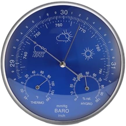 GOWENIC Wall Hanging 3 in 1 Thermometer Barometer Hygrometer, Indoor Outdoor Weather Instrument with Fahrenheit Scale, All Season Accurate Measurement, 180mm Diameter, Blue