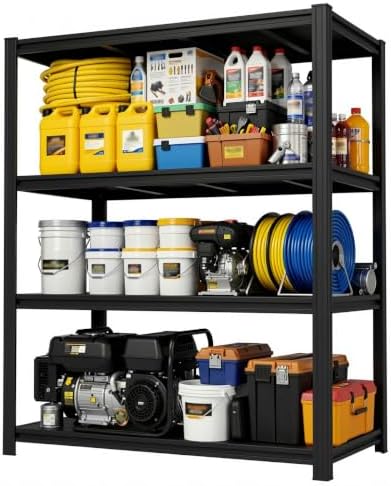 45" W x 16" D x 54" H Heavy Duty Storage Shelves, 4 Tier Adjustable Garage Shelving Unit, Metal Organizer Shelf Utility Rack for Warehouse Pantry Closet Kitchen, Black
