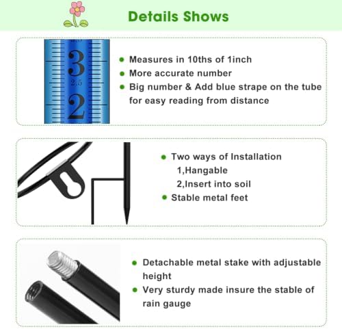 FINEST+ Upgraded Rain Gauge, 7" Freeze Proof Rain Gauge Outdoor Best Rated, Large Clear Numbers and Adjustable Height Rain Measuring Tool for Garden, Lawn and Farm