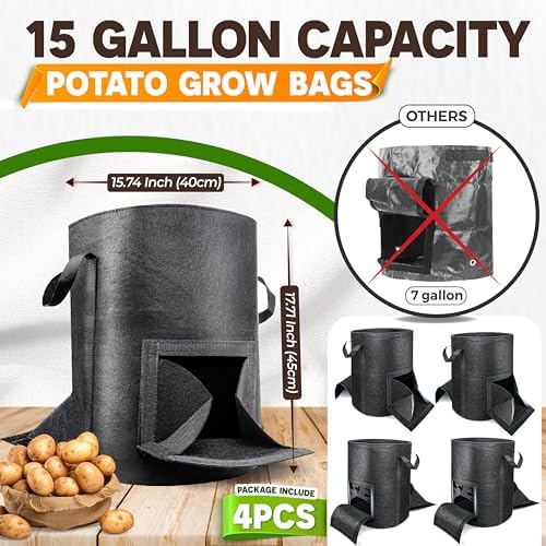 4PCS 15-Gallon Potato Grow Bag-Harvest & Visible Window Garden Planting Bag