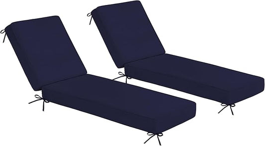 Sundale Outdoor Olefin Chaise Lounge Cushion Set of 2, Water-Resistant Patio Lounge Chair Cushion, Thick Lounger Pad with 4 Straps Navy Blue, 80 x 26 x 4 Inches