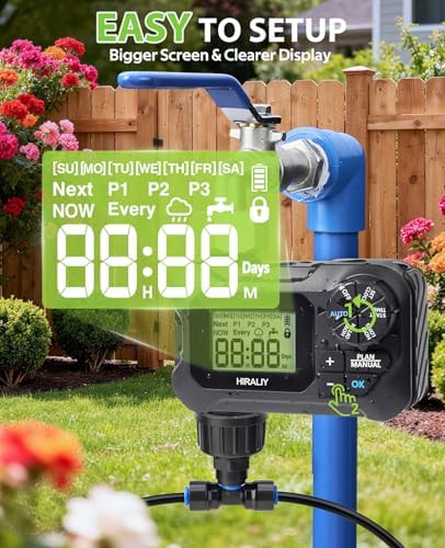 HIRALIY 100FT Drip Irrigation Kit with Timer, Pressure Compensated