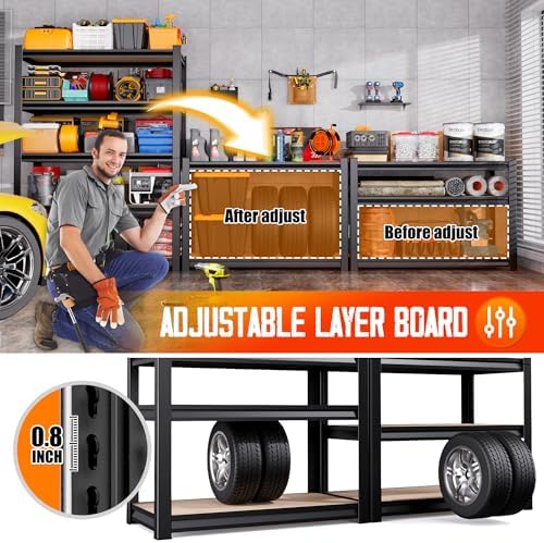 Garage Shelving-2050 lbs 5 Tier Storage Shelves,Adjustable Heavy Duty Metal Shelving Unit and Storage Large Rack,Utility Steel Shelf for Warehouse Industrial Pantry Basement Organizers 71"x46"x18"
