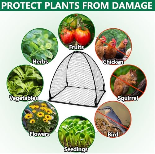 2 Pcs Pop-Up Mesh Plant Cover Tent, 30 x 28 in Garden Net Cage Guard Cover