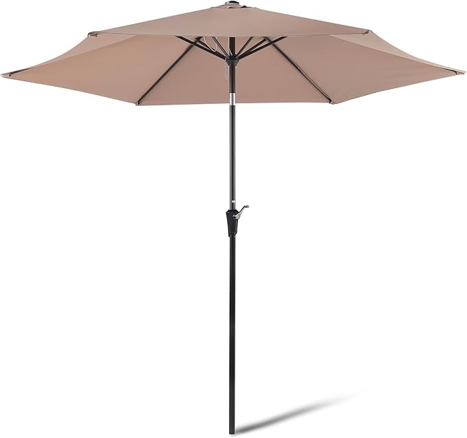 Amazon Basics Patio Umbrella, Crank Lift and Push Button Tilt, 9 Foot, Tan