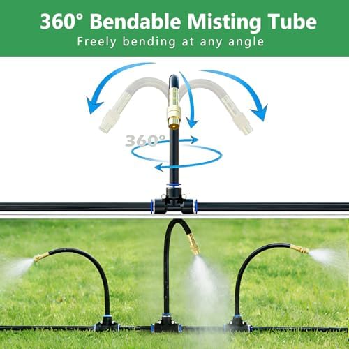 100FT Drip Irrigation System, 1/4 Inch Hose with 360° Adjustable Copper Nozzles – Garden Watering Kit for Lawn, Raised Beds, Greenhouse & Yard