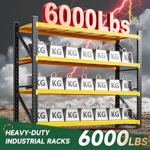 Letaya 6000LBS Heavy Duty Storage Shelves,79" W Metal Garage Shelving Units,4 Tier Large Tall Industrial Shelving,Adjustable Utility Rack Shelf for Warehouse,Basement (Yellow, 79" W x 24" D x 79" H)