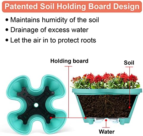 GameXcel Vertical Planter Tower - 4 Tier Stackable Garden Planters with Wheels and Tools Plant Pots for Strawberry Herb Flower and Vegetable Indoor Outdoor Use Teal 2 Pack