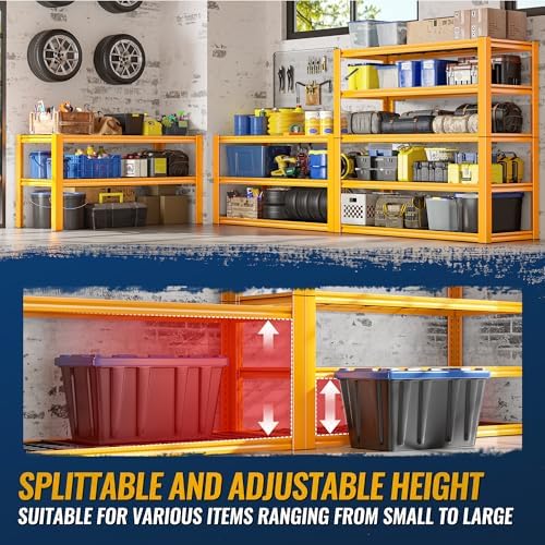 REIBII Storage Shelves, 40''W Garage Shelving, Heavy Duty Metal Shelving 2000LBS, Metal Shelves 5 Tier Industrial Shelf for Kitchen Pantry Warehouse Basement 72" H x 40''W x 17.8''D, Yellow