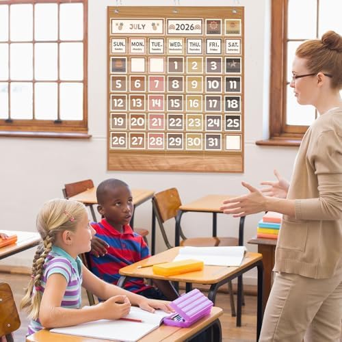 Sinload Classroom Calendar Pocket Chart Wood Color, Neutral Boho