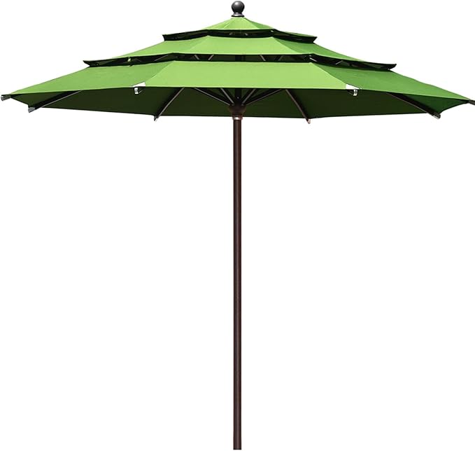 EliteShade USA 10-Year-Non-Fading 11Ft 3 Tiers Market Umbrella Patio Outdoor Cylinder Auto Push-up Table Umbrella with Ventilation,Macaw Green