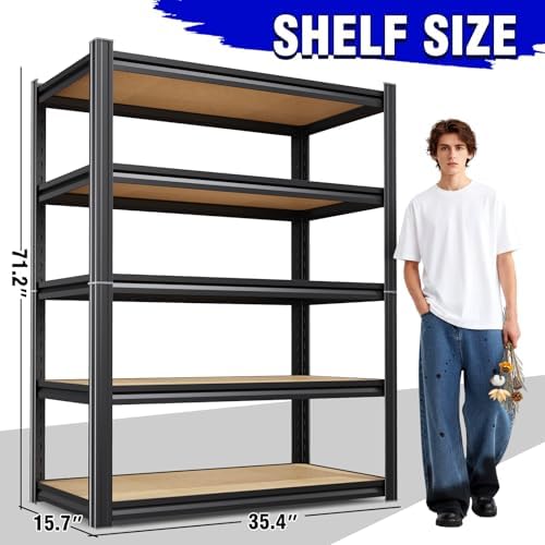 71"H-35"W-15.7"D Garage Shelving-2050LBS 5 Tier Storage Shelves,Adjustable Heavy Duty Metal Shelving Unit and Storage Large Rack,Utility Steel Shelf For Shop Warehouse Industrial Pantry Basement Black
