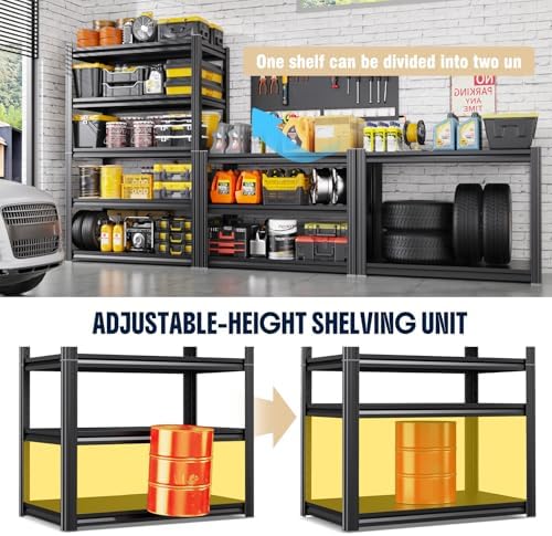 Set of 3 Heavy Duty Garage Shelving Unit, 71.2" H x 35.4" W x 16" D, 5-Tier Adjustable Storage Shelves for Garage Storage, Standing Shelf Unit & Shelves Organizer for Home, Warehouse, Workshop