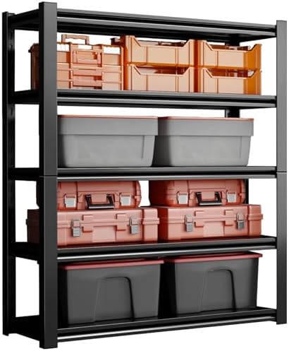 72"H Garage Shelving Units 5-Tier Adjustable Storage Shelves 2500LBS Heavy Duty Metal Shelves Utility Industrial Shelving Rack for Garage Warehouse Pantry Basement,Black (23.6"D×47.2"W×72"H)
