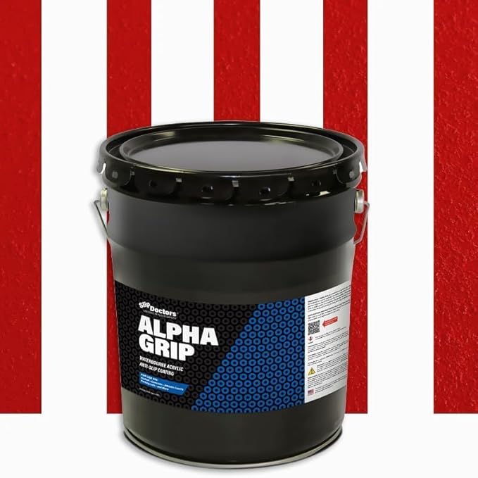 Alpha Grip Non-Slip Paint for Concrete & Asphalt – Non-Skid Coating Ideal for Striping Parking Lots, Playgrounds & Pavements (Red, 5 Gallon)