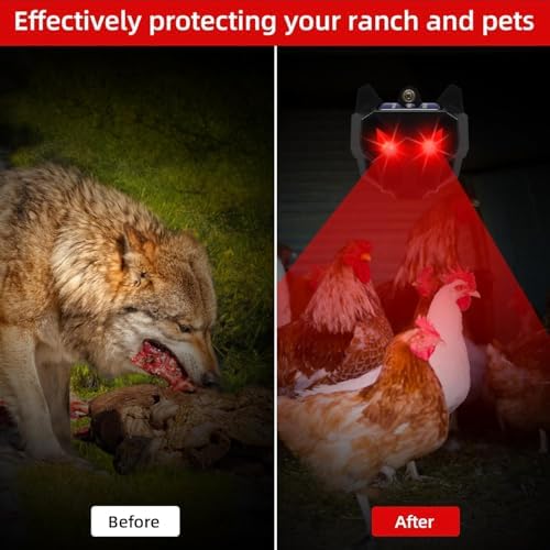 Solar Nocturnal Animal Repeller Outdoor with Predator Eyes Auto Activate Predator Deterrent Guard Lights for Coyote Skunk Deer Fox Raccoon,Nighttime Protection for Chicken Coop Yard Garden, 4 Pack