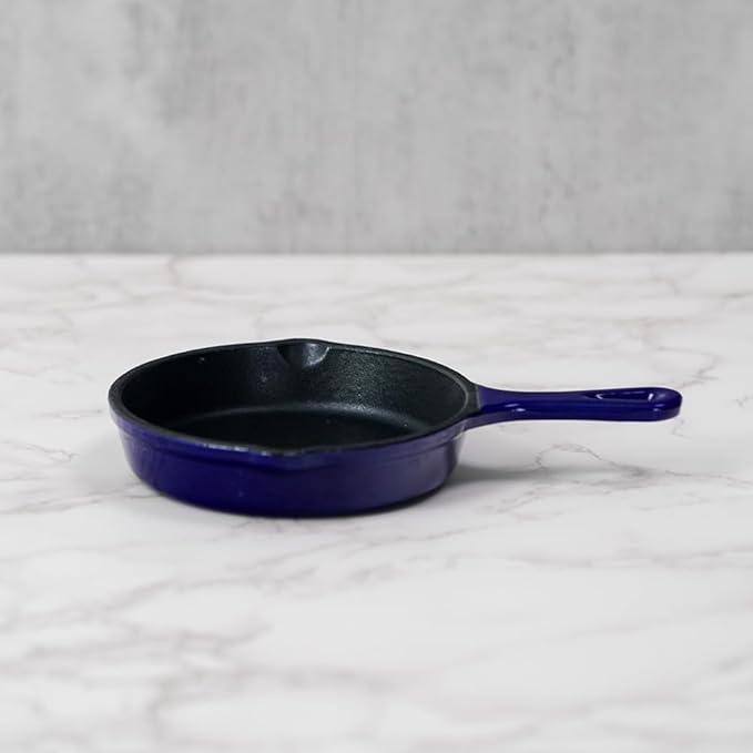 Commercial Grade, Cast Iron Enameled Cookware Skillet 5“， Blue