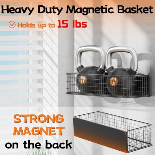ULIBERMAGNET Magnetic Baskets Fridge Organizers, Large Capacity Metal Wire Mesh Basket Spice Rack for Fridge Storage, Magnetic Shelf for Garage, Laundry, Kitchen, Workshop, Cabinet(2 Pack)