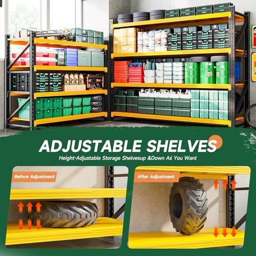 Letaya 3000LBS Heavy Duty Storage Shelves,70" H Metal Garage Shelving Units,4 Tier Large Tall Industrial Shelving,Adjustable Utility Rack Shelf for Warehouse,Basement (Yellow, 48" W x 24" D x 70" H)