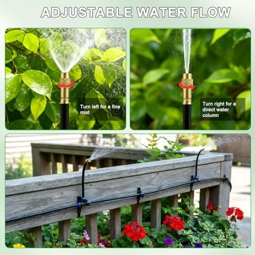 360° Adjustable Drip Irrigation System 50FT Garden Watering System with 15 Nozzles, Garden Irrigation System, Greenhouse Accessories, Greenhouse Drip Irrigation Kit for Yard, Lawn, Plants (50FT)