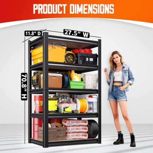2-Pack 71"Hx28"Wx12"D Garage Shelving-5 Tier Garage Storage Shelves,Adjustable Heavy Duty Metal Shelving Unit and Storage Large Rack,Utility Steel Shelf For Warehouse Industrial Pantry Basement