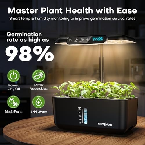 Ahopegarden Hydroponics Growing System: 10 Pods Temp ＆ Humidity Display