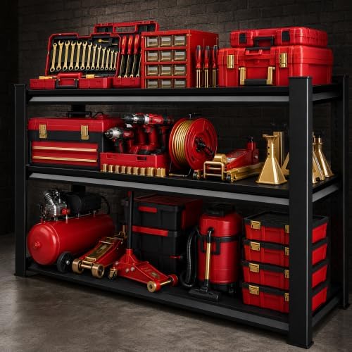 Metal Garage Shelving Unit, Heavy Duty Adjustable Storage Shelves, Steel Shelving, 1500 lbs Capacity Shelves for Heavy Tools and Equipment, 3 Tier, 35.4" W × 11.8" D × 31.5" H