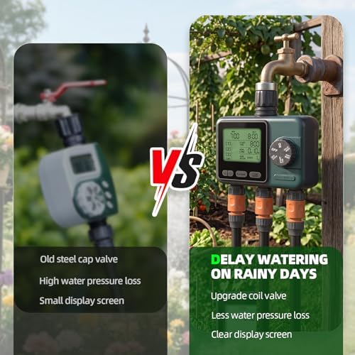 3 Zone Sprinkler Timer,3 Custom Watering Plans Hose Time, IP65 Waterproof, Rain Delay Manual & Automatic Watering with Large LCD for Yard Lawn Outdoor