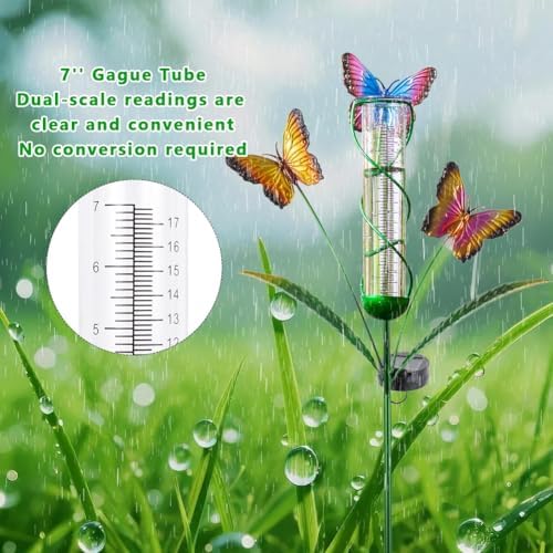 Solar Rain Gauge with 7-Inch Plastic Tube, Butterfly Decor