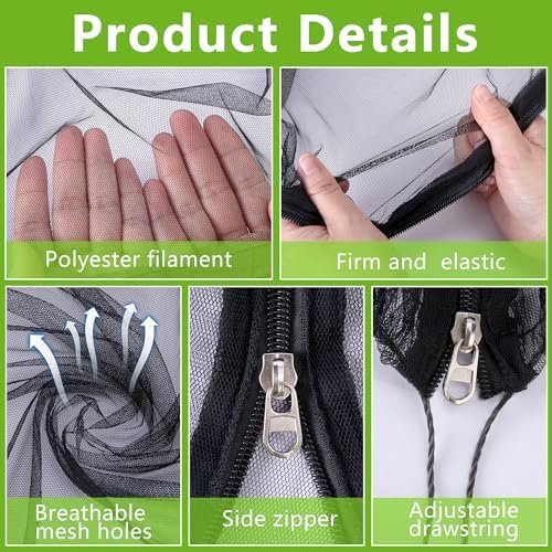 10.8 x 9.8 Ft Black Large Fruit Tree Netting with Zipper and Drawstring, Breathable Mesh Garden Bird Netting Plant Cover, Insect Bird Barrier Net Mesh for Protect Fruits Plants from Squirrel Bugs