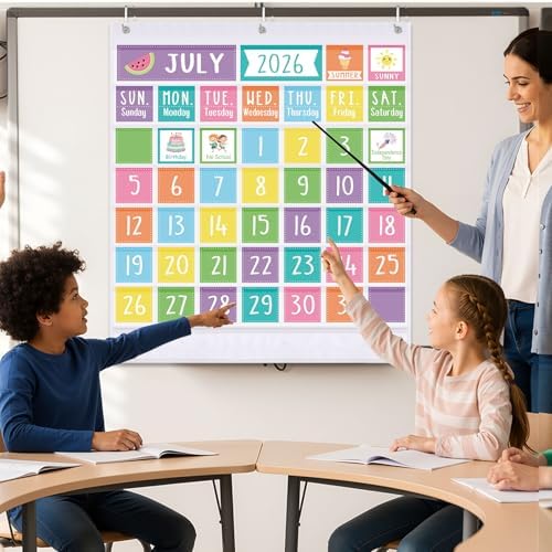 Sinload Classroom Calendar Pocket Chart White, Colorful