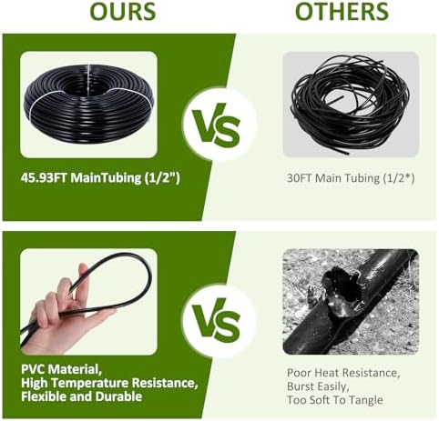 300FT Drip Irrigation System Kit, Automatic Garden Watering Misting System with 70FT1/2 inch Hose 230FT 1/4 inch Distribution Tubing and Accessories for Garden Lawn Greenhouse Plant Flower Bed