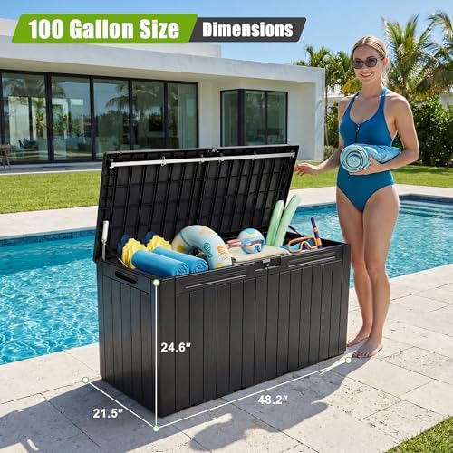 Flamaker Resin Deck Box 100 Gallon Large Outdoor Storage Box Waterproof